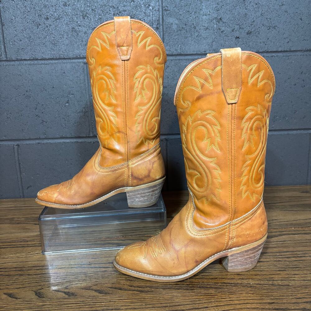 Vintage Rodeo Drive Western Cowboy Boots Women’s 7 Tan Leather Made in USA